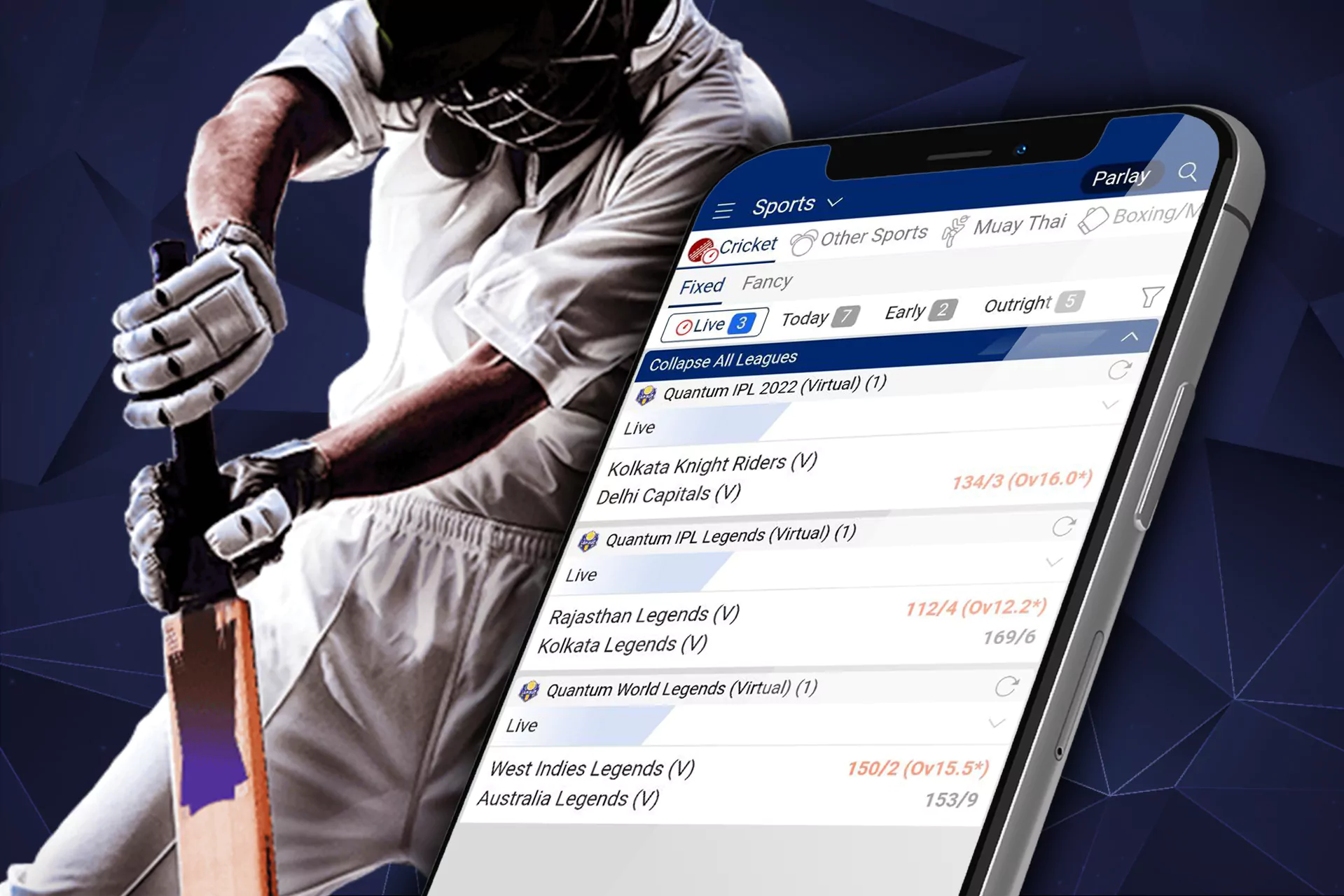 You can place bets at prematch or during the event on the ICCWIN website.