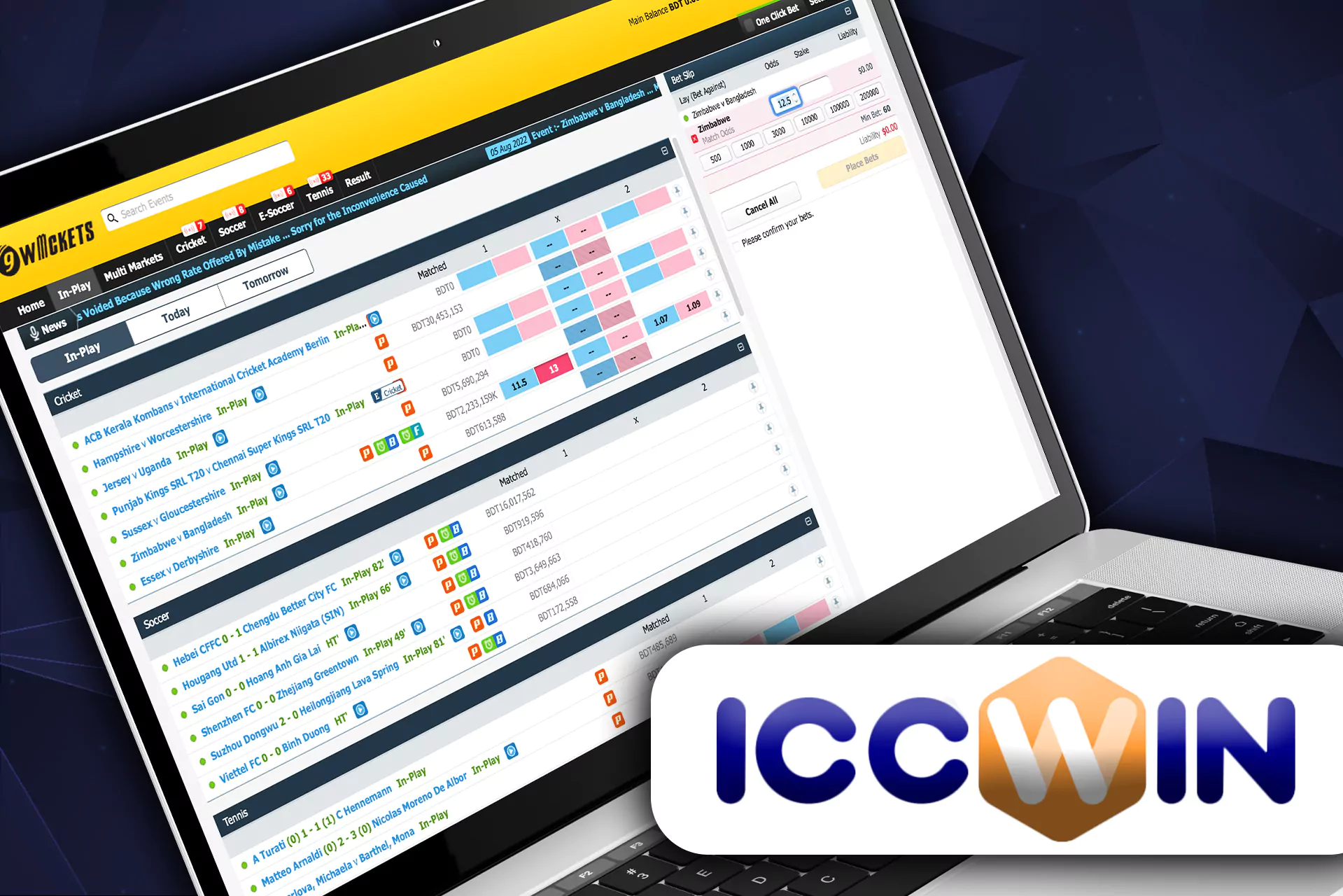 ICCWIN allows placing bets during the match.
