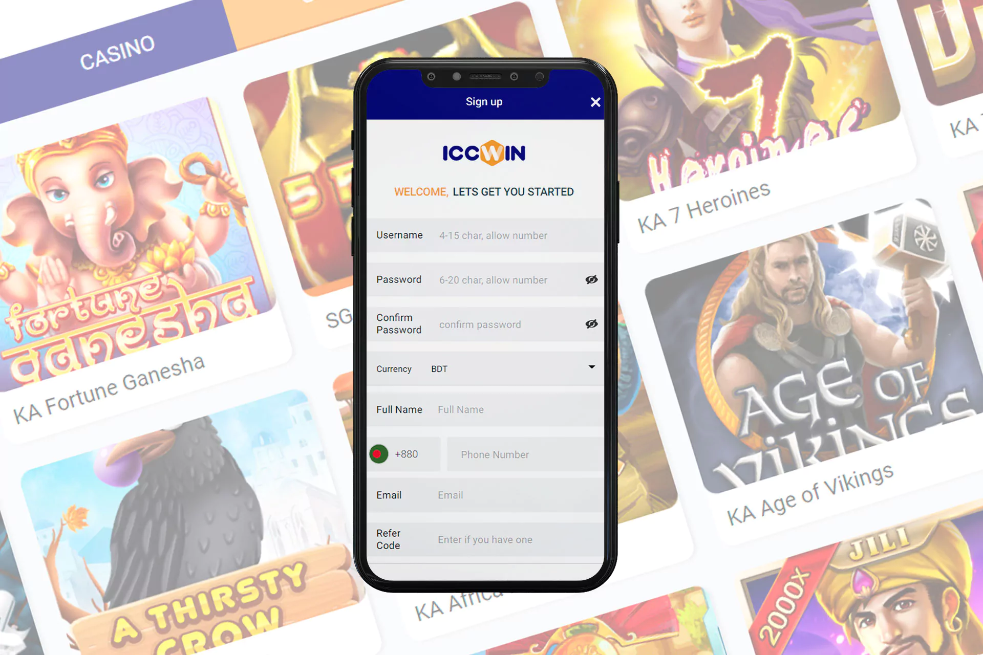 Sign up for ICCWIN to start playing casino games.